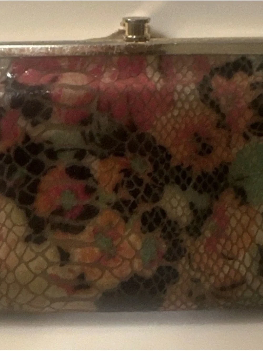 Hobo Vintage Lauren ClutchWallet Double Clasp Leather Snake Embossed Floral